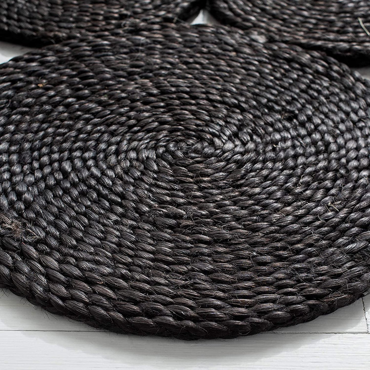 Jute Rug Round Circle Design Braided Jute Area Rug, Black