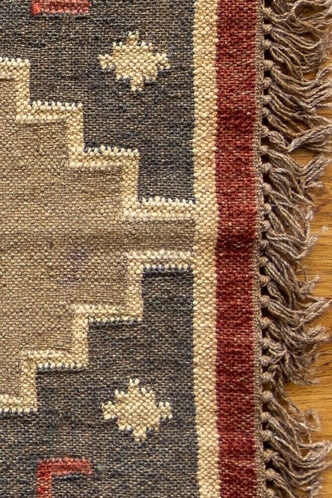 Wool Jute Rug Kilim Traditional Rustic Look Dhurrie Living Room Bedroom Carpet (KLM-49)