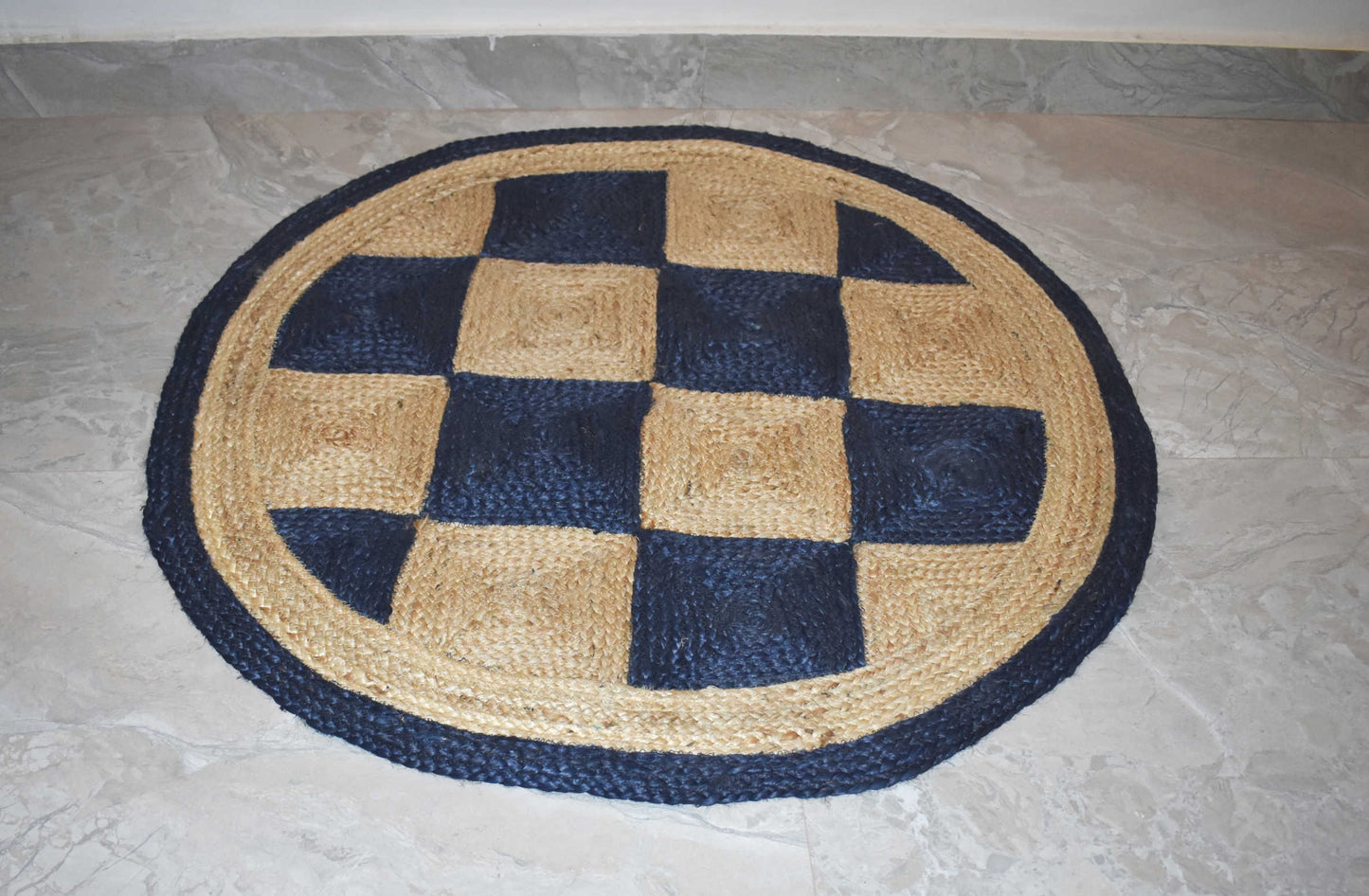 Ripaz Vogue - Floor Carpet 100% Natural Jute Hand Braided Latest Design Area Rug, Round, Beige & Blue