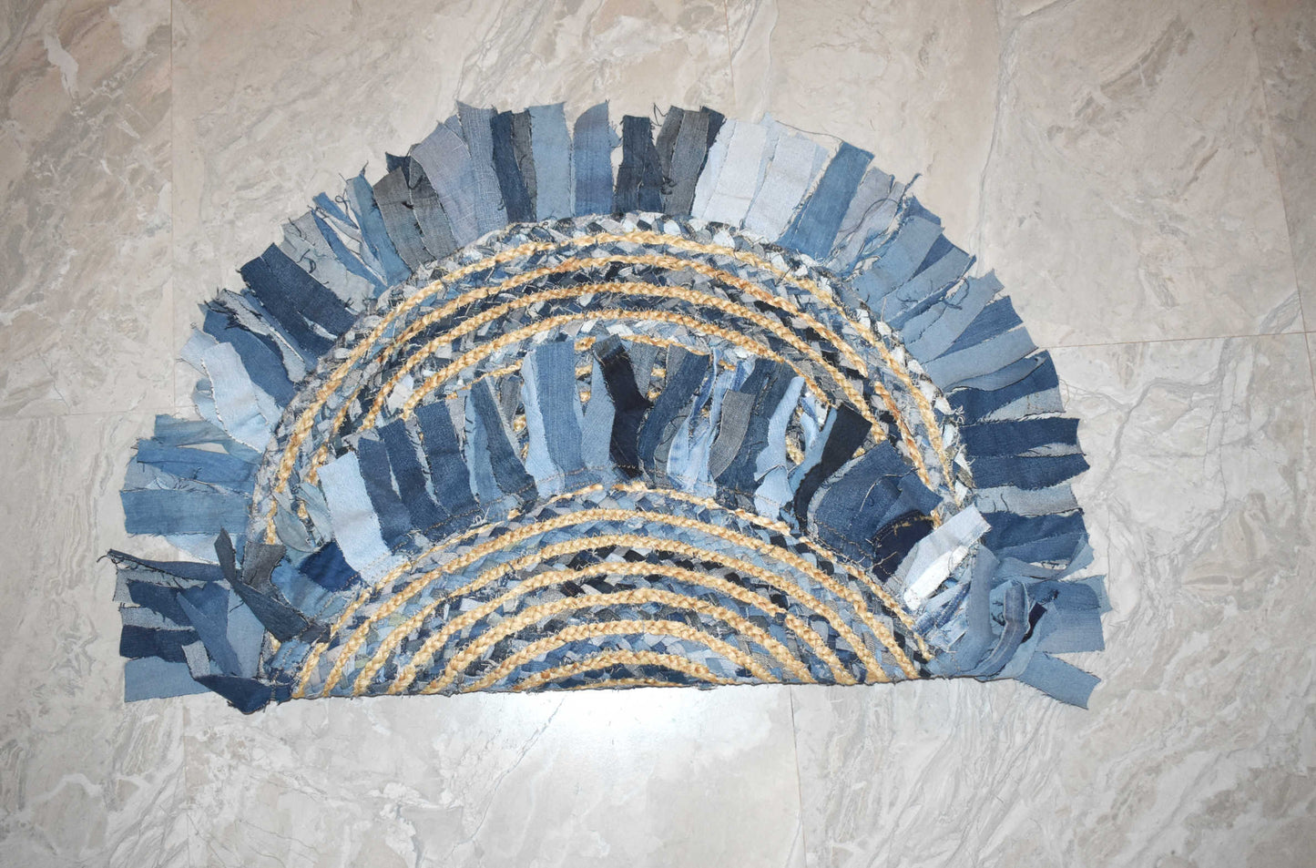 Ripaz Vogue - Floor Carpet Natural Jute & Cotton Denim Hand Braided Latest Design Area Rug, Round, Beige & Blue (Copy)