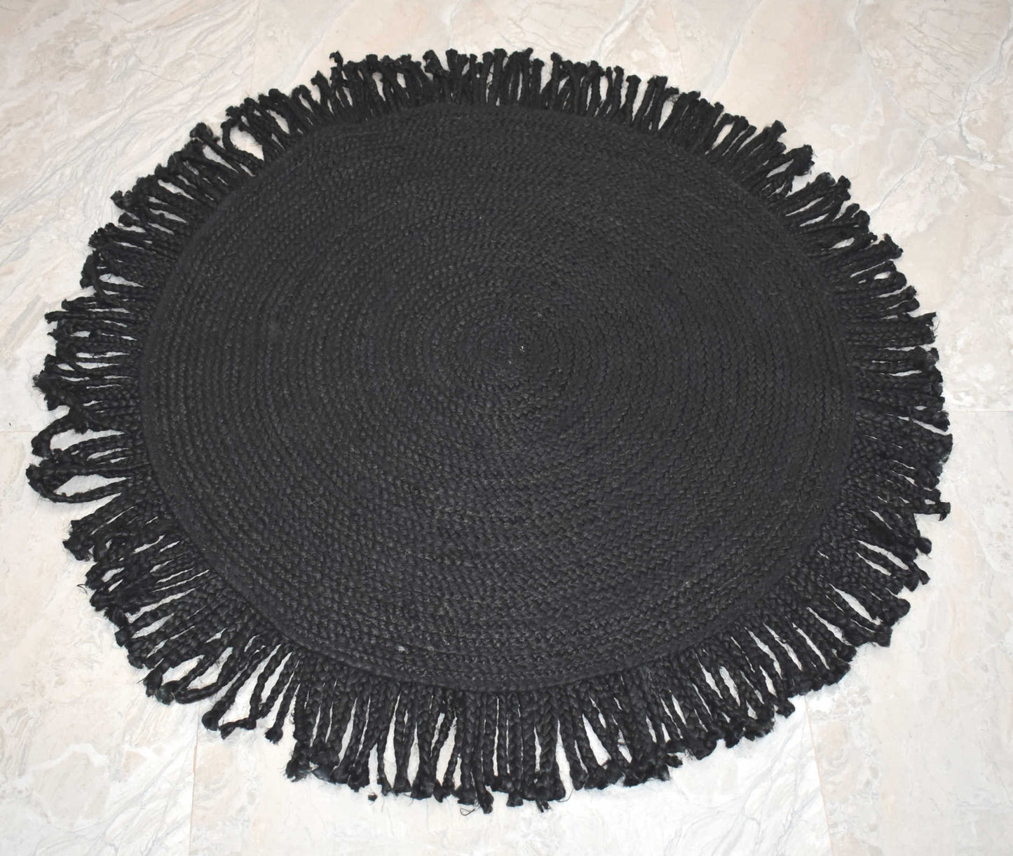 Ripaz Vogue - Floor Carpet 100% Natural Jute Hand Braided Latest Design Area Rug, Round, Black