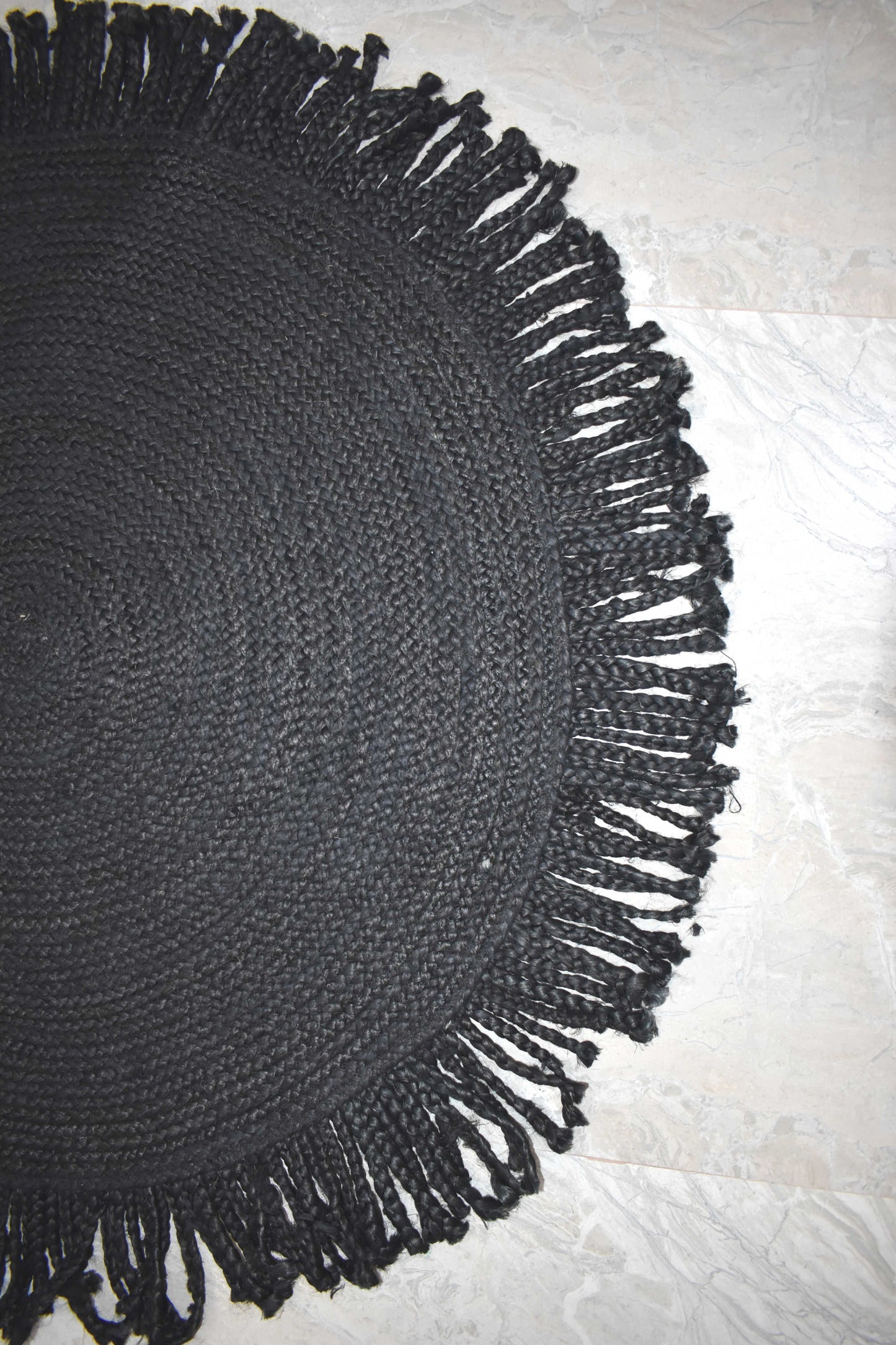 Ripaz Vogue - Floor Carpet 100% Natural Jute Hand Braided Latest Design Area Rug, Round, Black