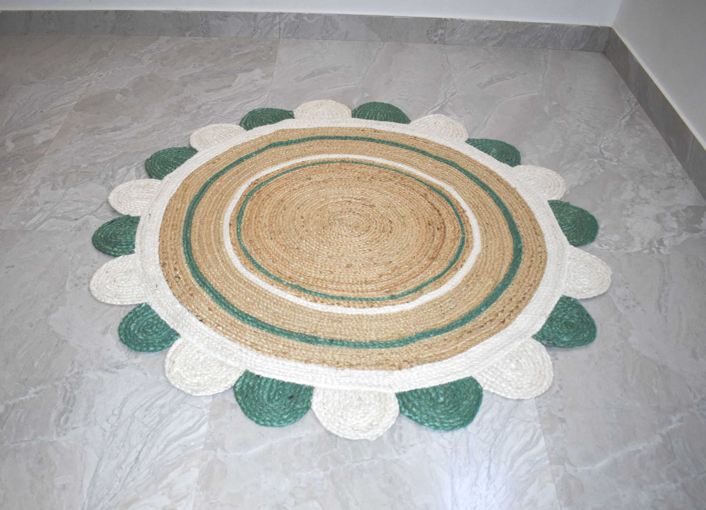 Ripaz Vogue - Floor Carpet 100% Natural Jute Hand Braided Latest Design Area Rug, Scallop Design Round