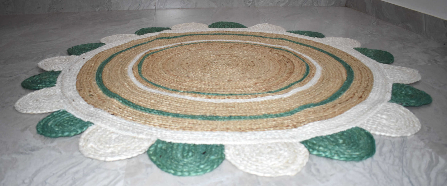 Ripaz Vogue - Floor Carpet 100% Natural Jute Hand Braided Latest Design Area Rug, Scallop Design Round