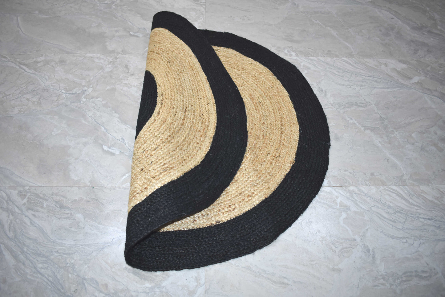 Ripaz Vogue - Rug Round 100% Natural Jute Hand Braided Latest Design Area Rug Door Mat, Round, Beige & Black