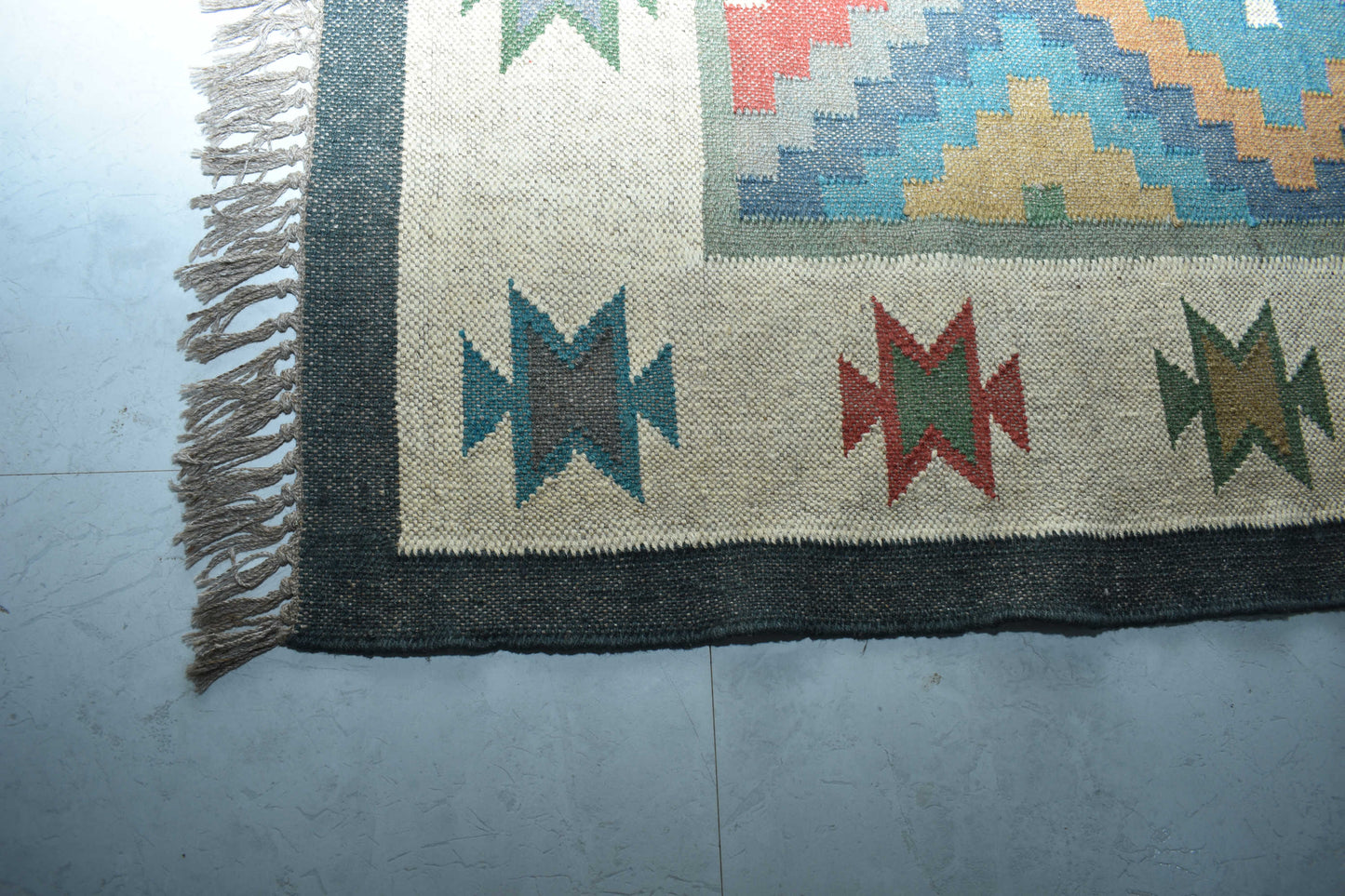 Wool Jute Rug Kilim Traditional Rustic Look Dhurrie Living Room Bedroom Carpet (KLM-09)