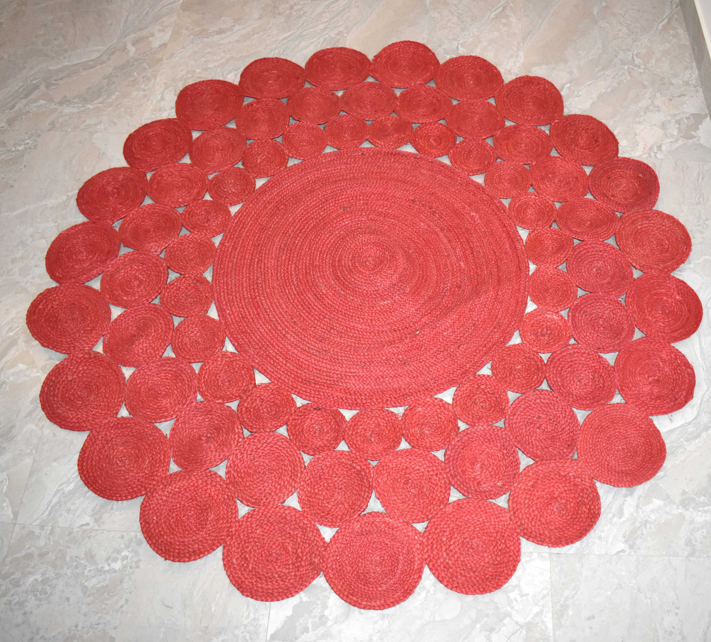 Ripaz Vogue - Floor Carpet 100% Natural Jute Hand Braided Latest Design Area Rug, Round, Red