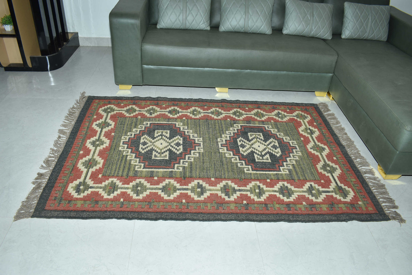 Wool Jute Rug Kilim Traditional Rustic Look Dhurrie Living Room Bedroom Carpet