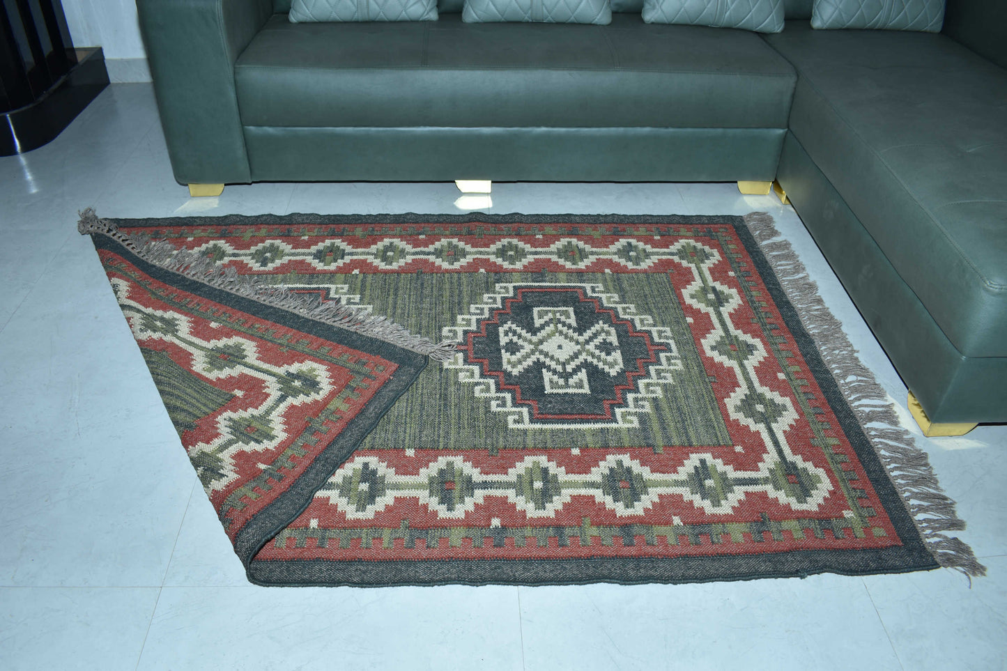 Wool Jute Rug Kilim Traditional Rustic Look Dhurrie Living Room Bedroom Carpet