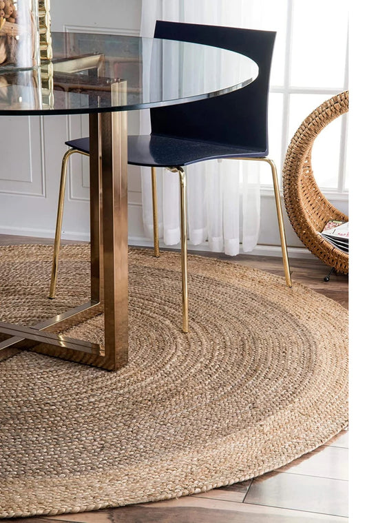 Ripaz Vogue - Jute Area Rug Round Hand Braided Jute Door Mat Gray with Beige Border Farmhouse