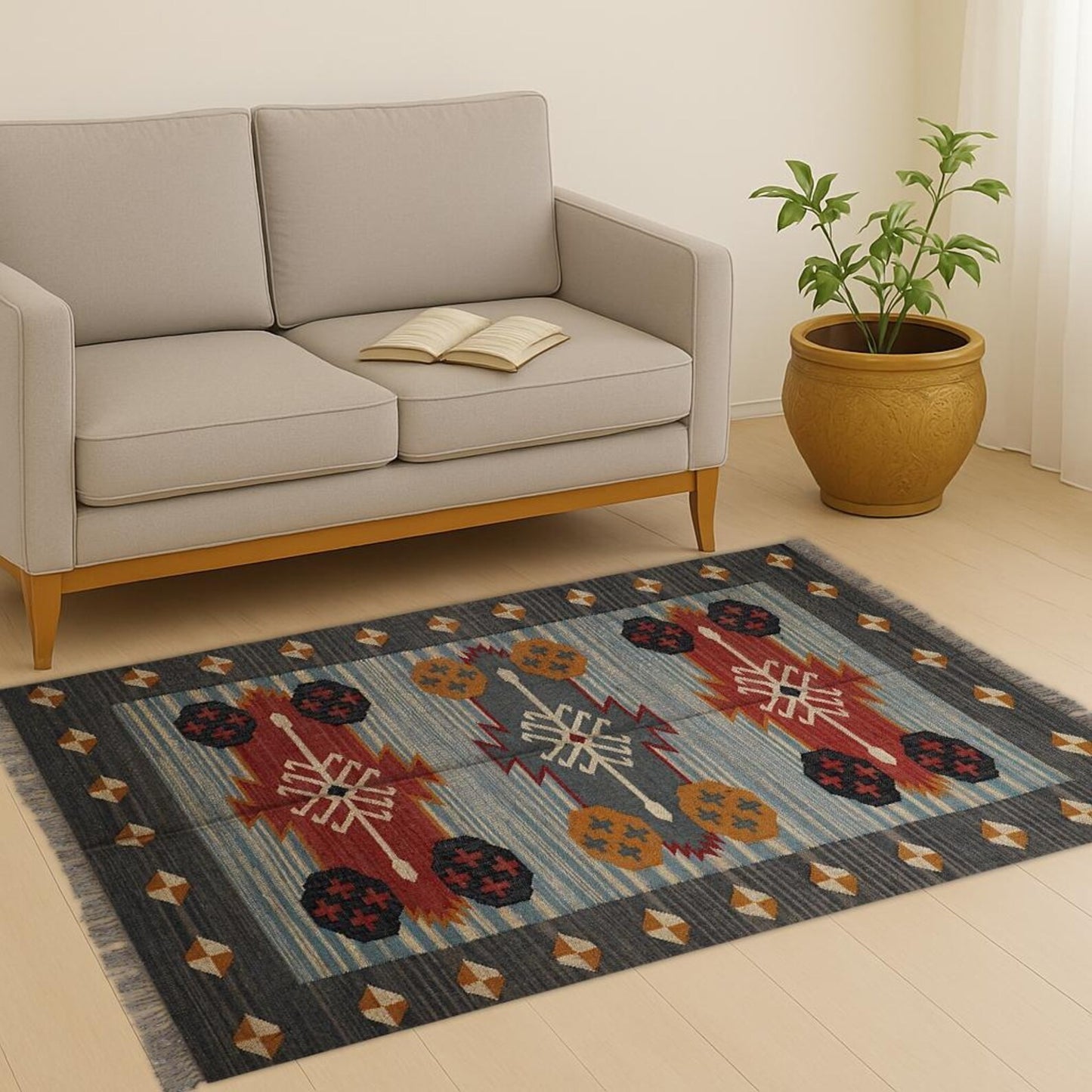 Tapis rectangulaire en jute naturel tressé à la main Ripaz pour décoration intérieure