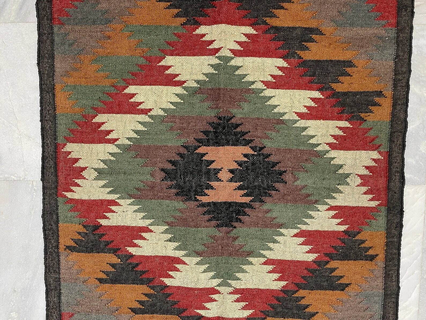 Wool Jute Rug Kilim Traditional Rustic Look Dhurrie Living Room Bedroom Carpet (KLM-43)