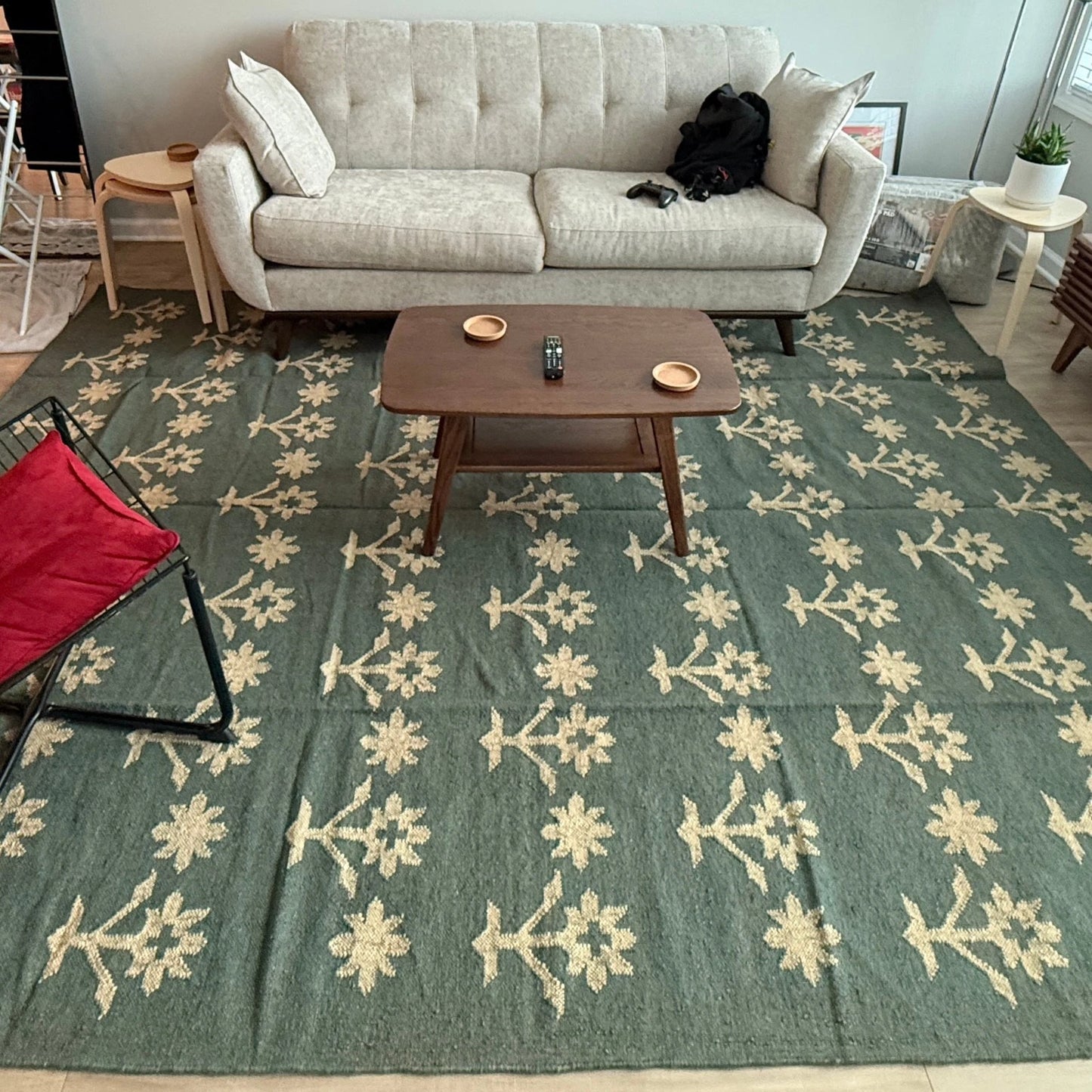 Wool Jute Rug Kilim Traditional Rustic Look Dhurrie Living Room Bedroom Carpet (KLM-80)