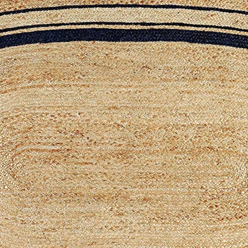 Ripaz Vogue Jute Rug Natural Jute Hand Braided Oval Shape Area Rug Hallway Rug Living Room Rug, Color - Beige + White Line