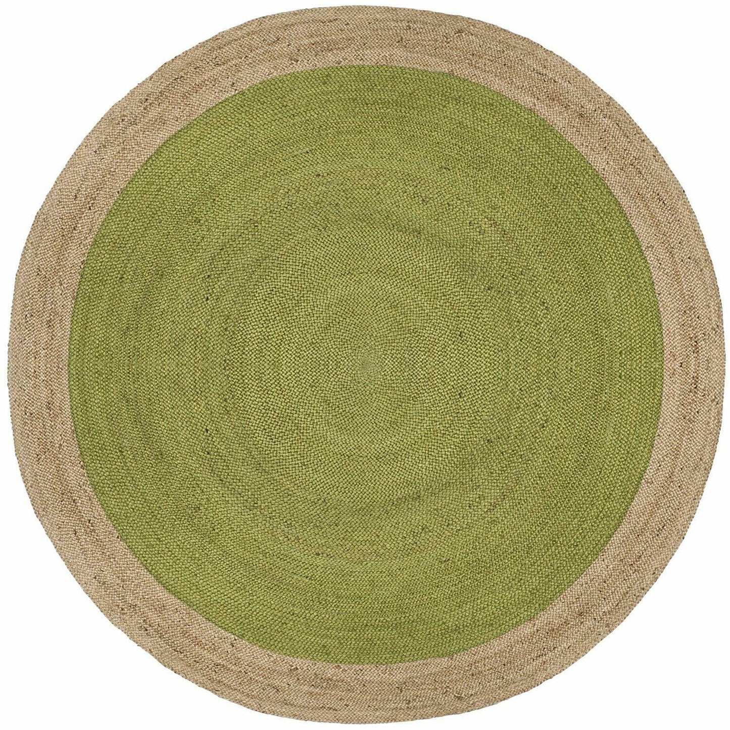 Ripaz Vogue - Jute Area Rug Round Hand Braided Farmhouse Jute Door Mat Green with Beige Border