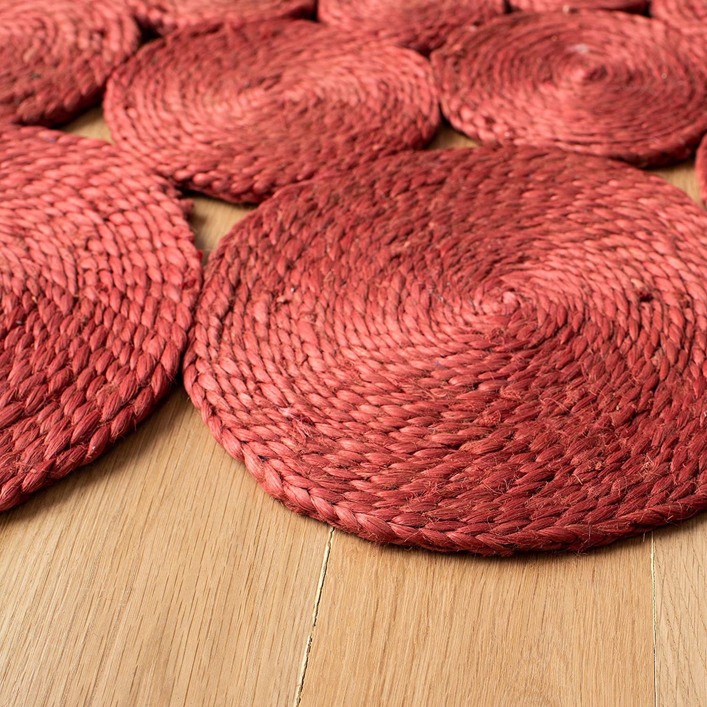 Jute Rug Round Circle Design Braided Jute Area Rug, Red