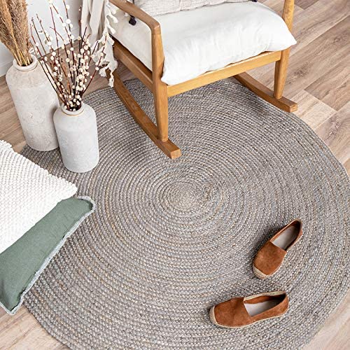 Ripaz Vogue - Handmade Jute Rug Round Braided Natural Area Carpet Boho Living Room Decor