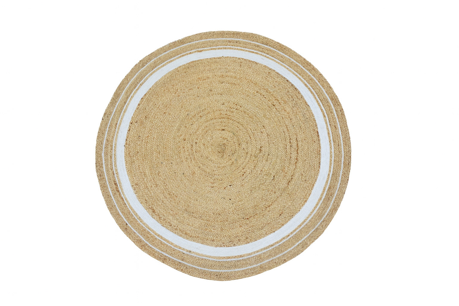 Ripaz Vogue - Tapis rond en jute tressé à la main - Paillasson de ferme en jute beige avec bordure en ligne blanche 