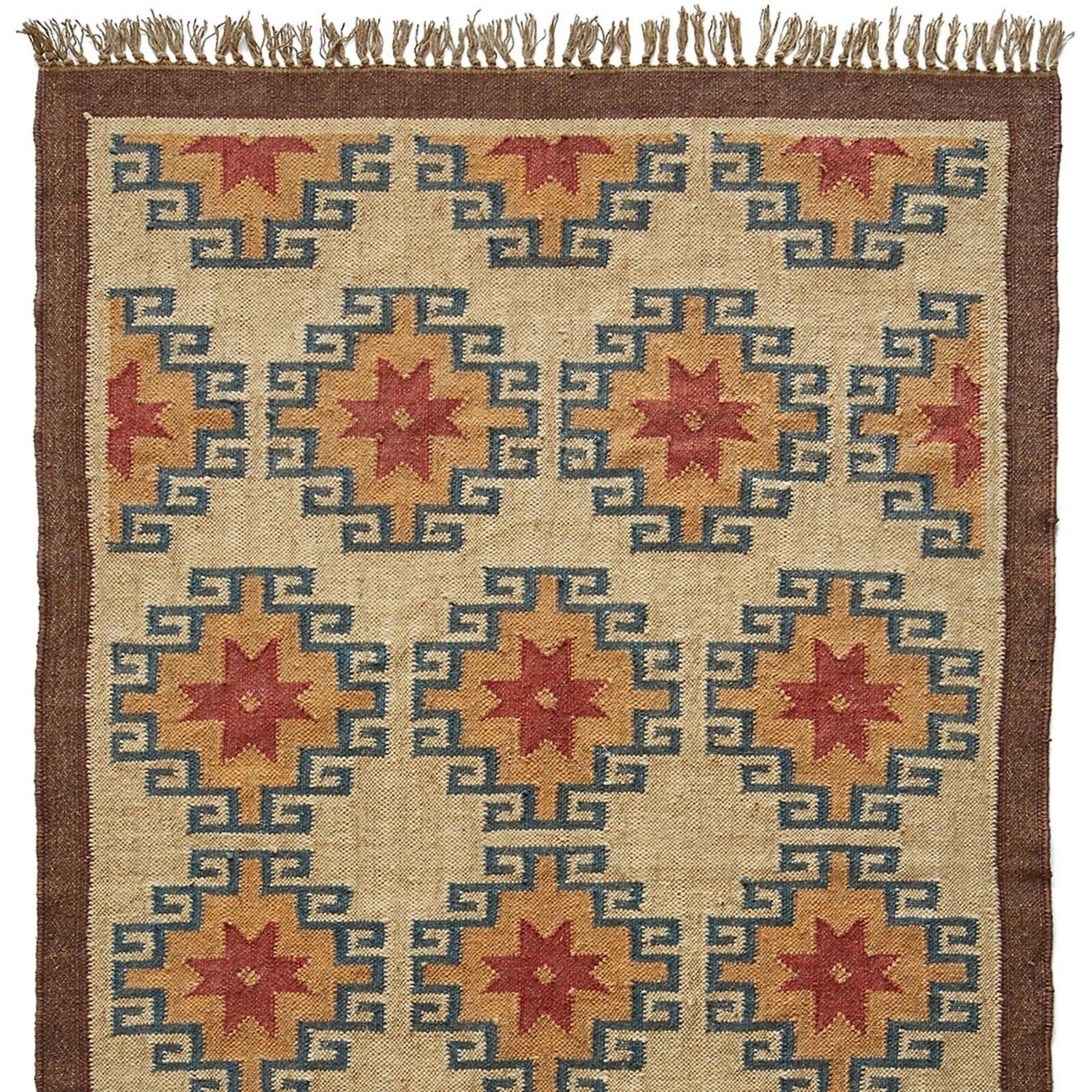 Wool Jute Rug Kilim Traditional Rustic Look Dhurrie Living Room Bedroom Carpet (KLM-36)