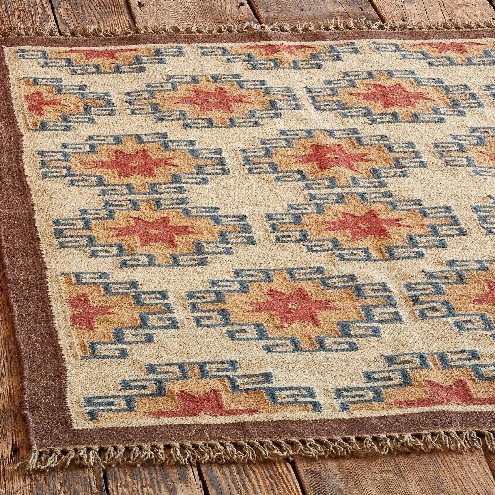Wool Jute Rug Kilim Traditional Rustic Look Dhurrie Living Room Bedroom Carpet (KLM-36)