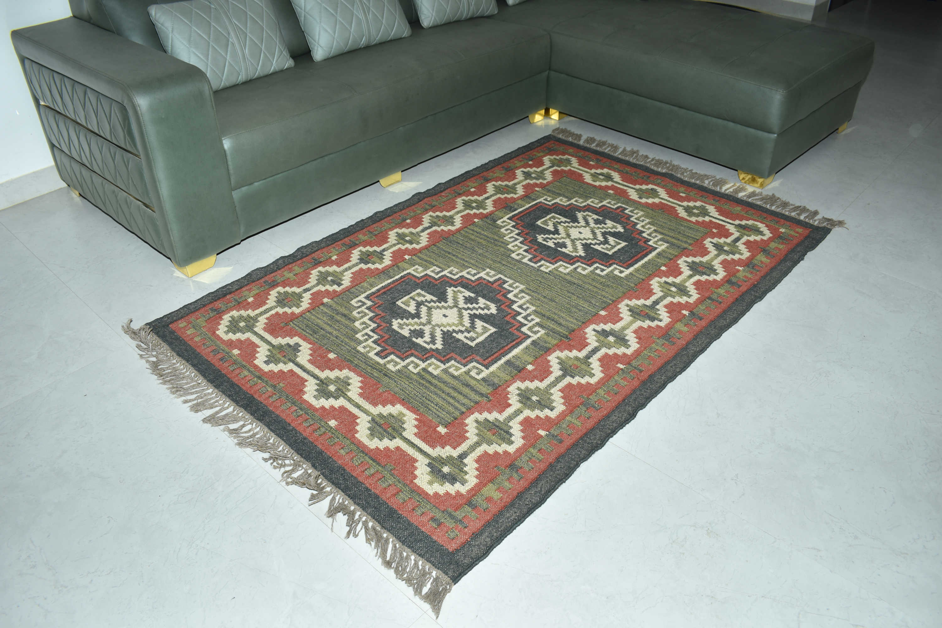 Wool Jute Rug Kilim Traditional Rustic Look Dhurrie Living Room Bedroom Carpet