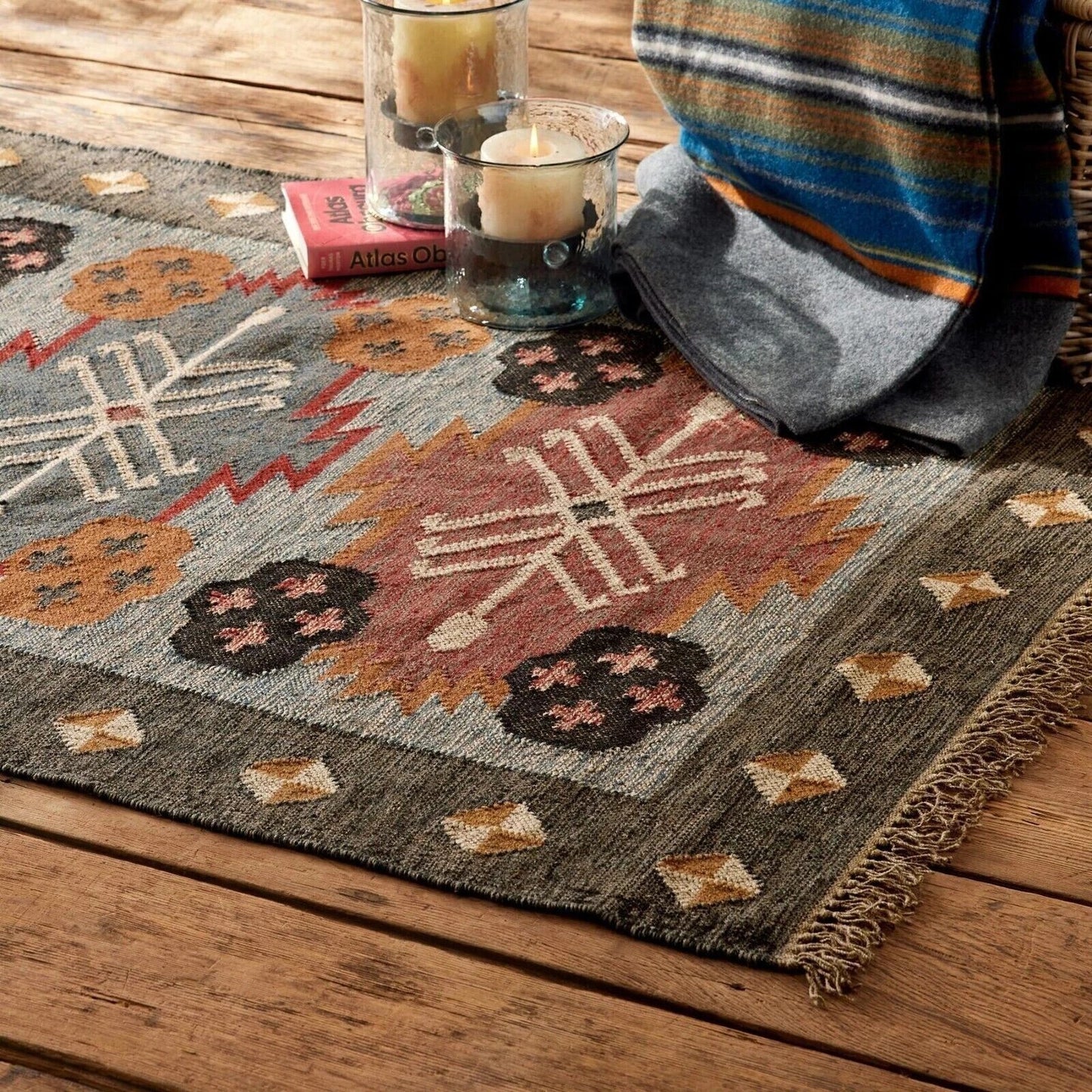 Ripaz Vogue Jute-Teppich, rechteckig, handgeflochten, modernes Design, für Wohnzimmer, Blau und Beige 