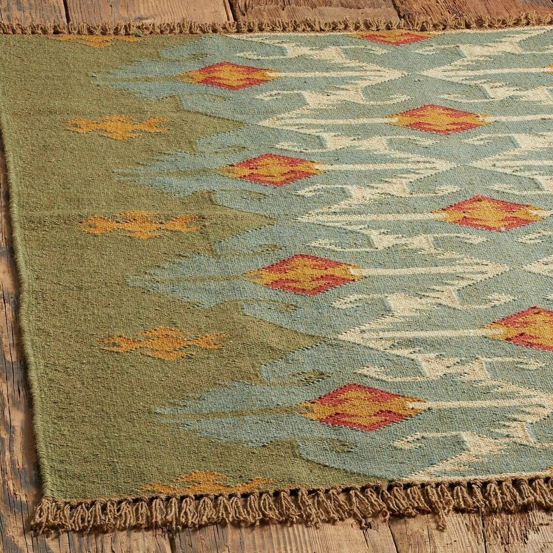 Ripaz Vogue Jute-Teppich, rechteckig, handgeflochten, modernes Design, für Wohnzimmer, Blau und Beige 
