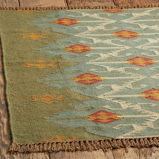 Wool Kilim Jute Area Rug – Handmade Bohemian Floor Carpet