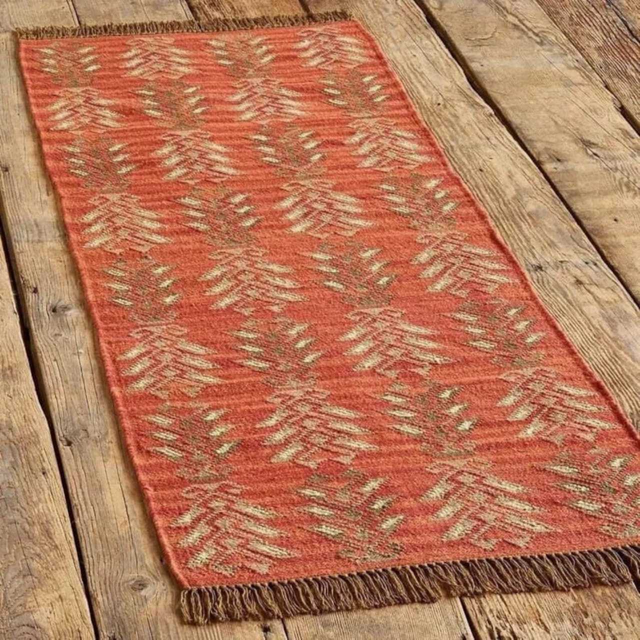 Wool Jute Rug Kilim Traditional Rustic Look Dhurrie Living Room Bedroom Carpet (KLM-37)
