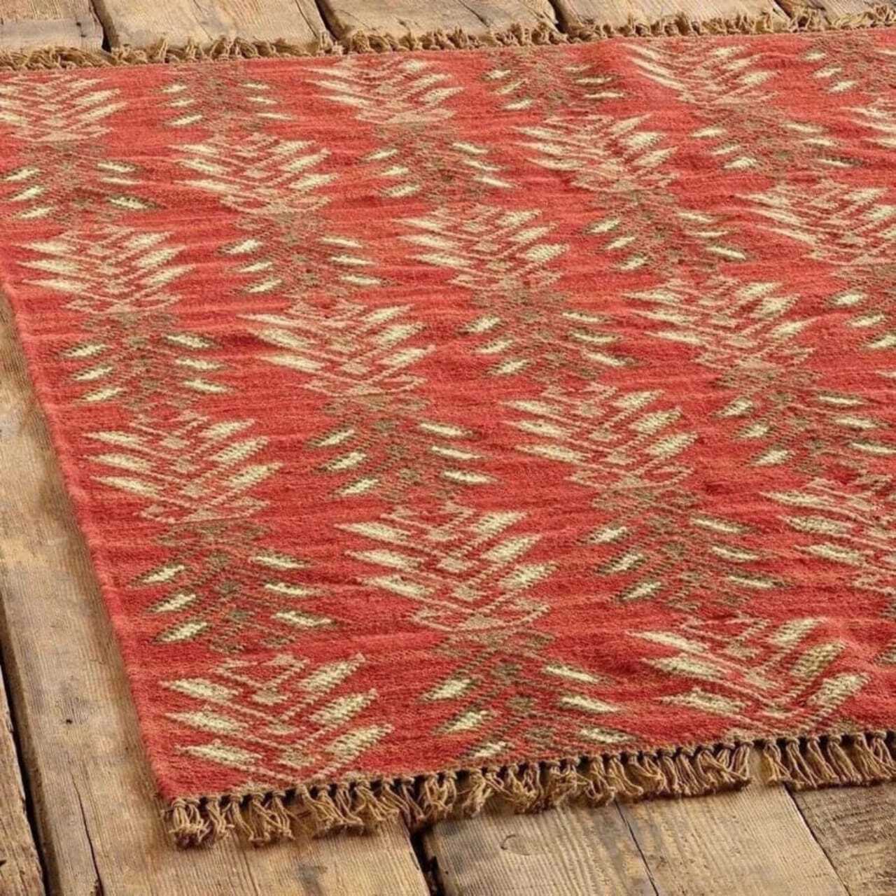 Wool Jute Rug Kilim Traditional Rustic Look Dhurrie Living Room Bedroom Carpet (KLM-37)