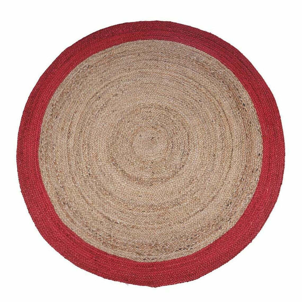 Ripaz Vogue - Tapis rond en jute tressé à la main aspect rustique beige avec bordure rouge 