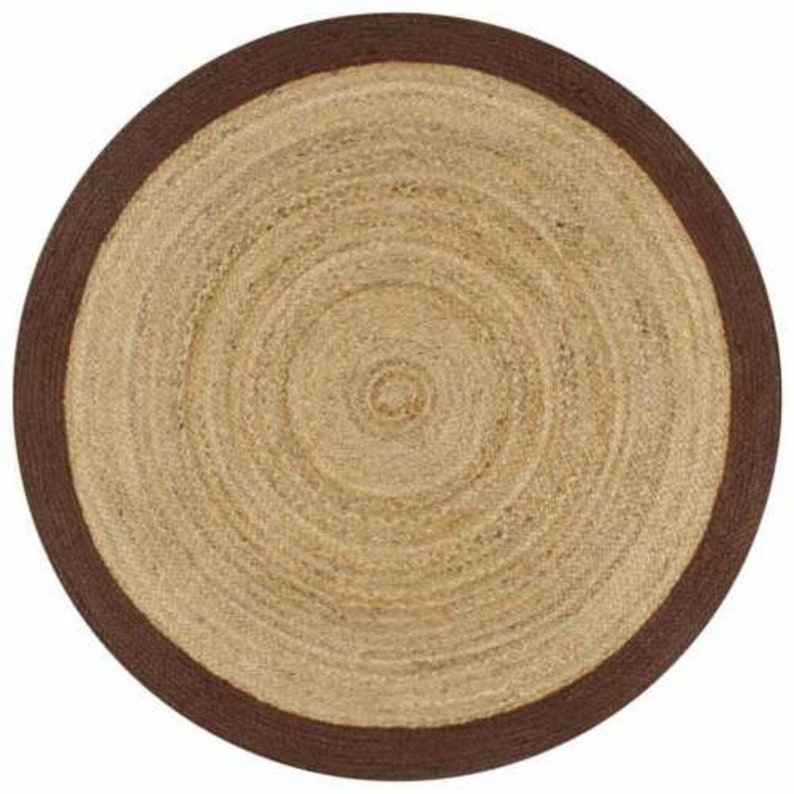 Ripaz Vogue - Tapis rond en jute tressé à la main aspect rustique beige avec bordure marron 