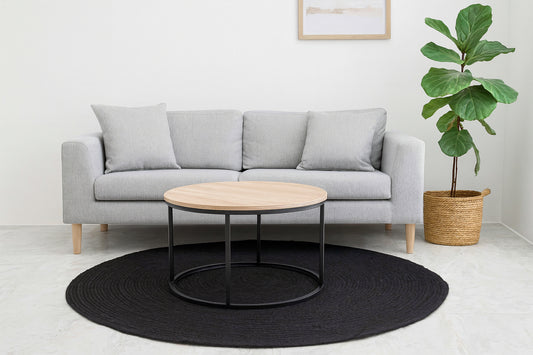 Rustic Jute Rug for Living Room – Eco-Friendly Woven Decor Round Carpet, Black Dye