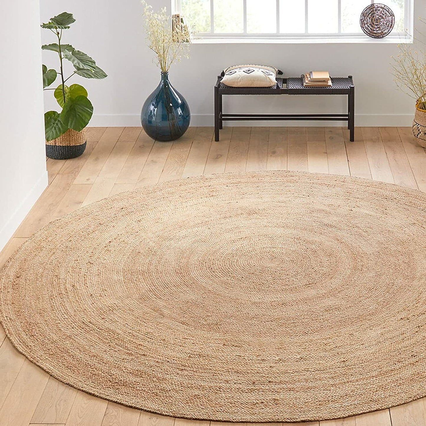 Round Natural Jute Rug – Handcrafted Boho Living Room Area Rug