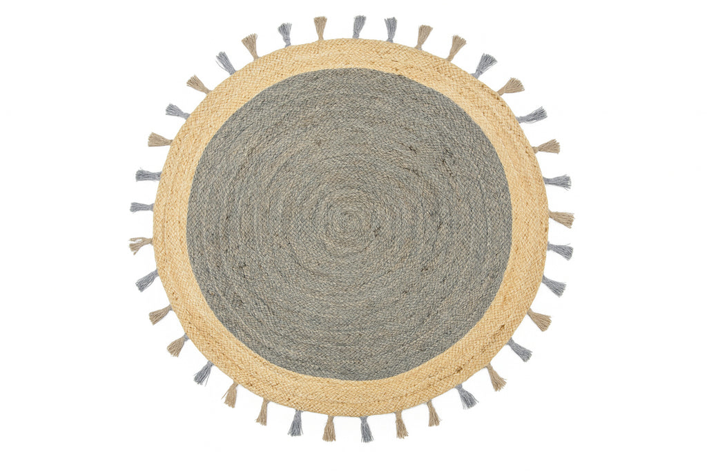 Ripaz Vogue - Tapis rond en jute tressé à la main aspect rustique beige avec bordure jaune 