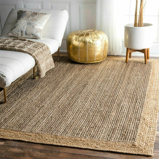 Rectangle Natural Jute Rug Handmade Boho Area Carpet