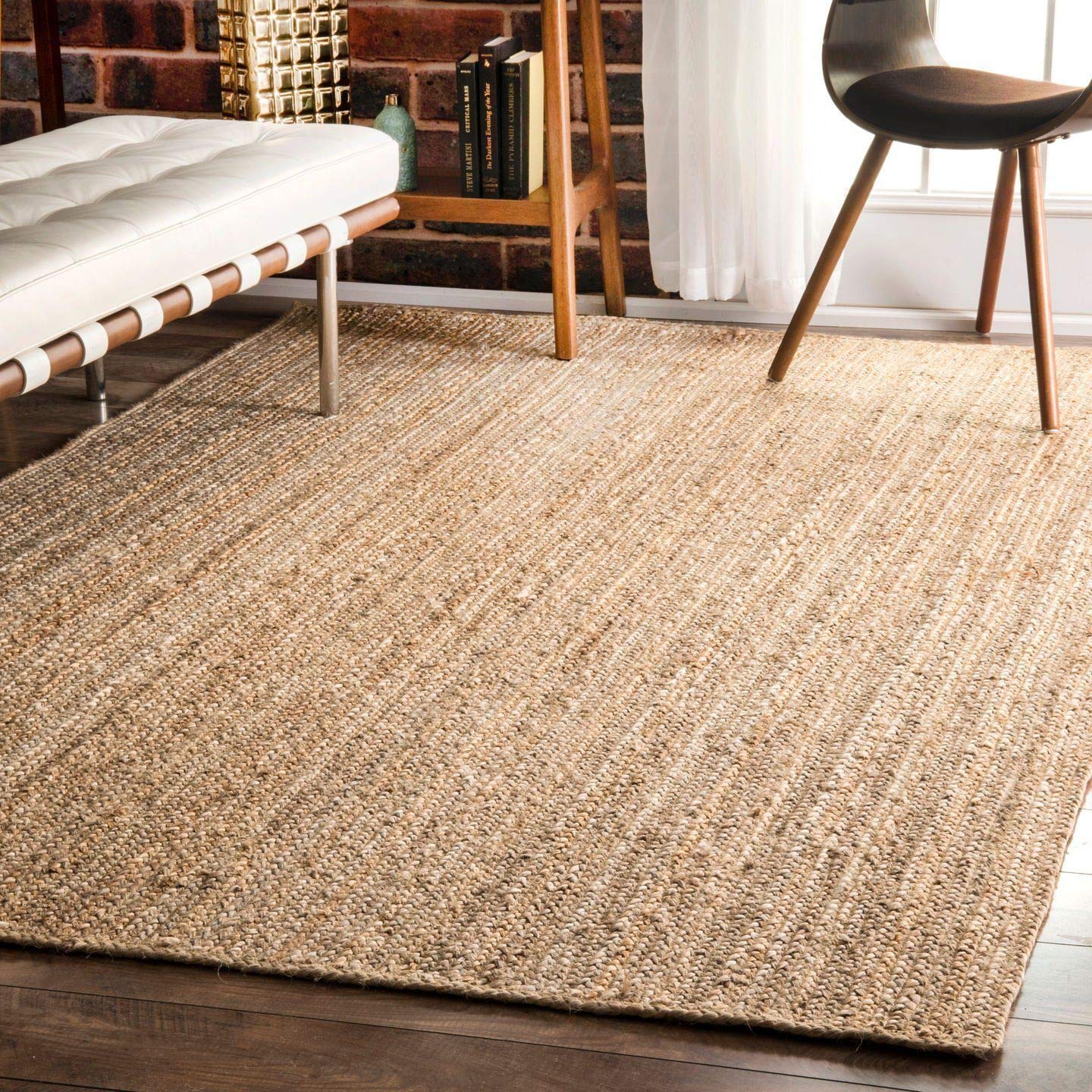 Jute-Teppich, rechteckig, handgeflochten, Bauernhaus-Jute-Teppich für Wohnzimmer, Flur, Schlafzimmer 
