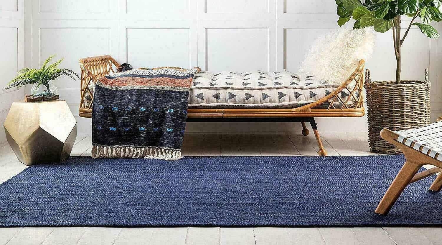 Natural Jute Rug Handwoven Modern Area Carpet Handmade Rustic Home Decor