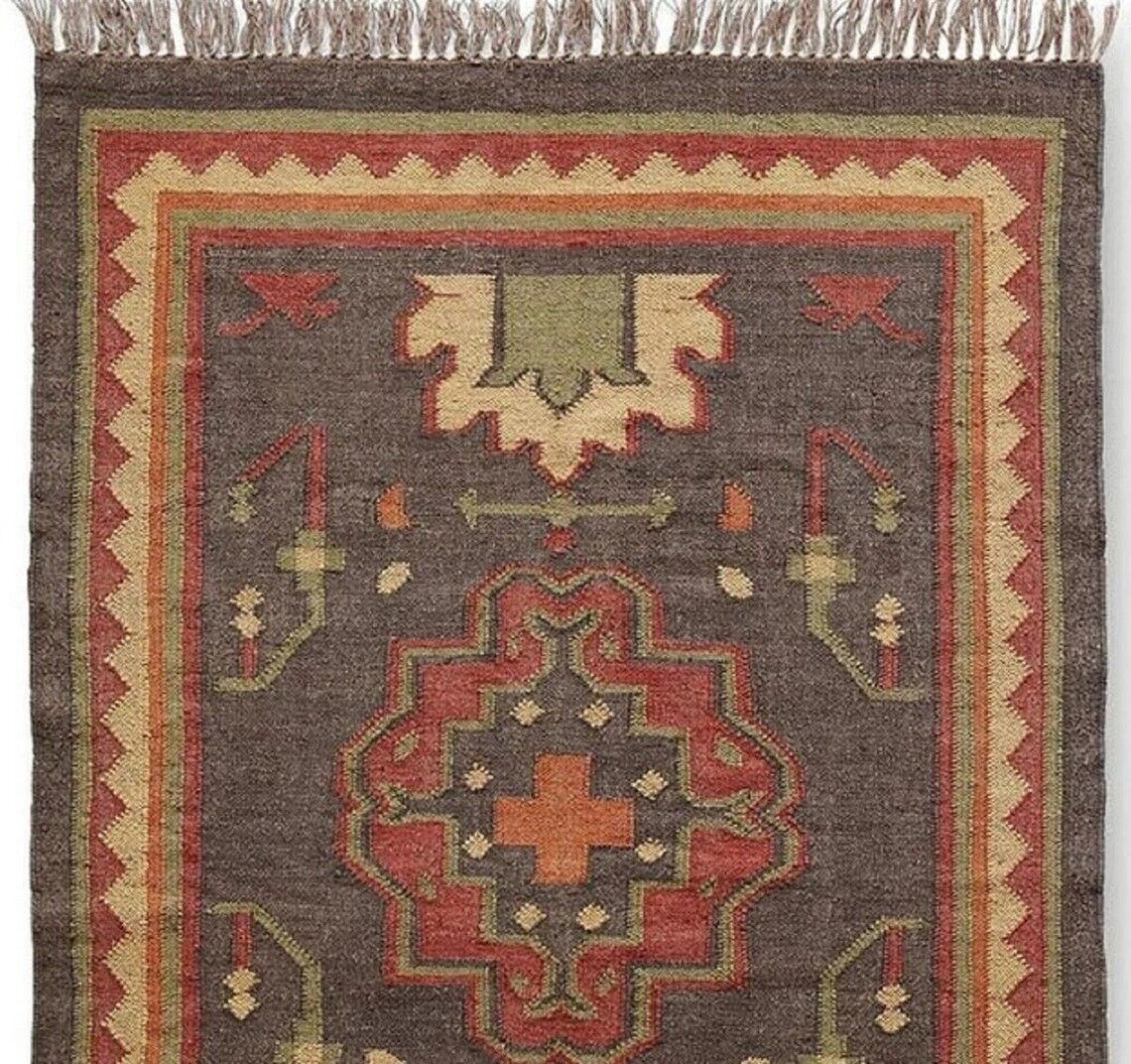 Ripaz Vogue Jute-Teppich, rechteckig, handgeflochten, modernes Design, für Wohnzimmer, Blau und Beige 