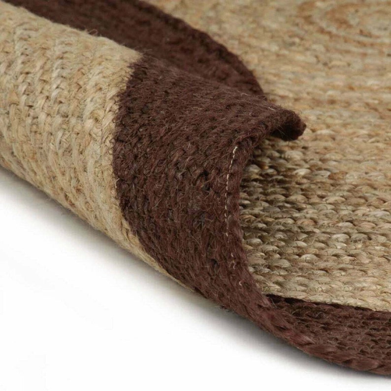 Ripaz Vogue - Tapis rond en jute tressé à la main aspect rustique beige avec bordure marron 