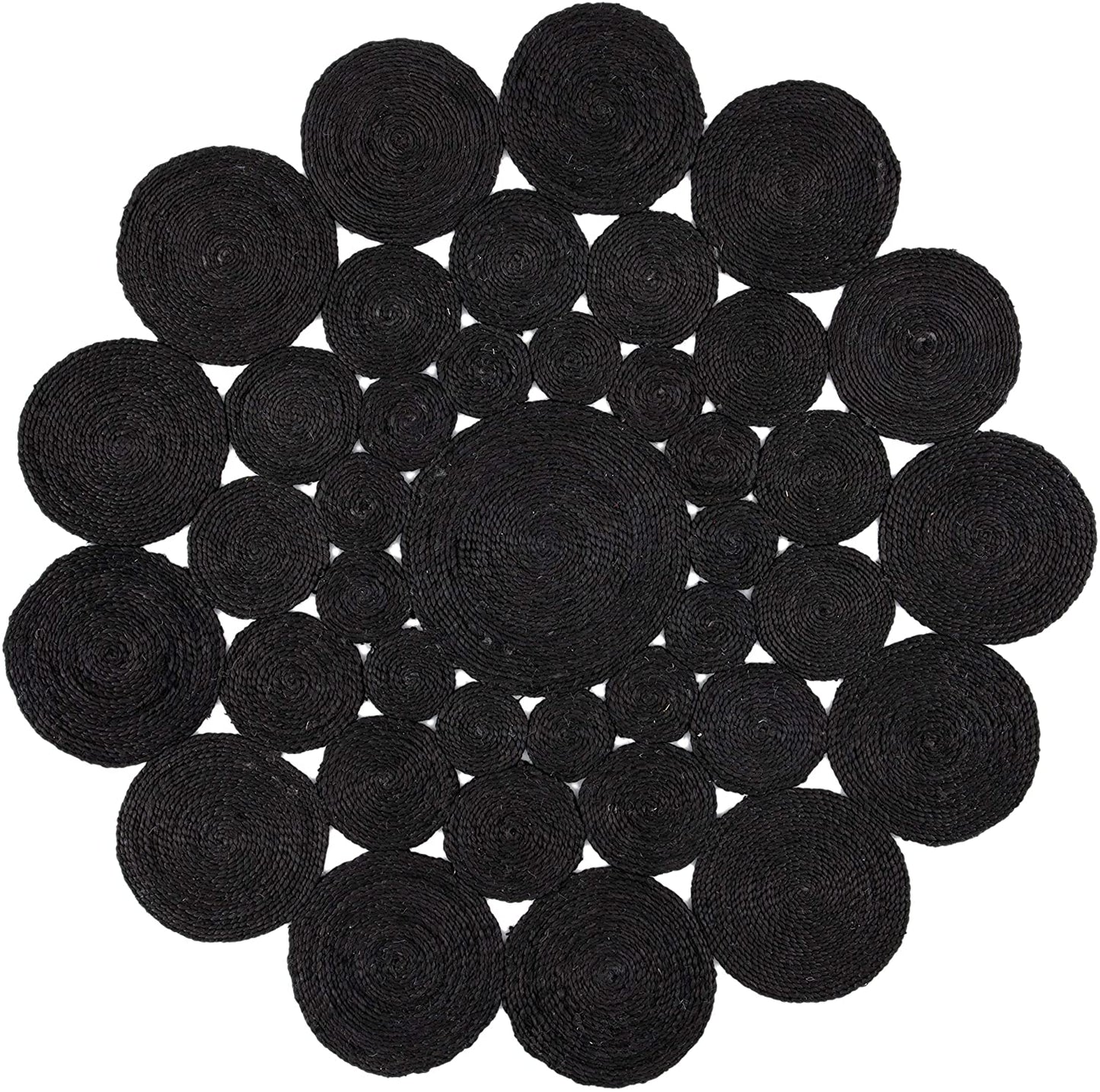 Jute Rug Round Circle Design Braided Jute Area Rug, Black