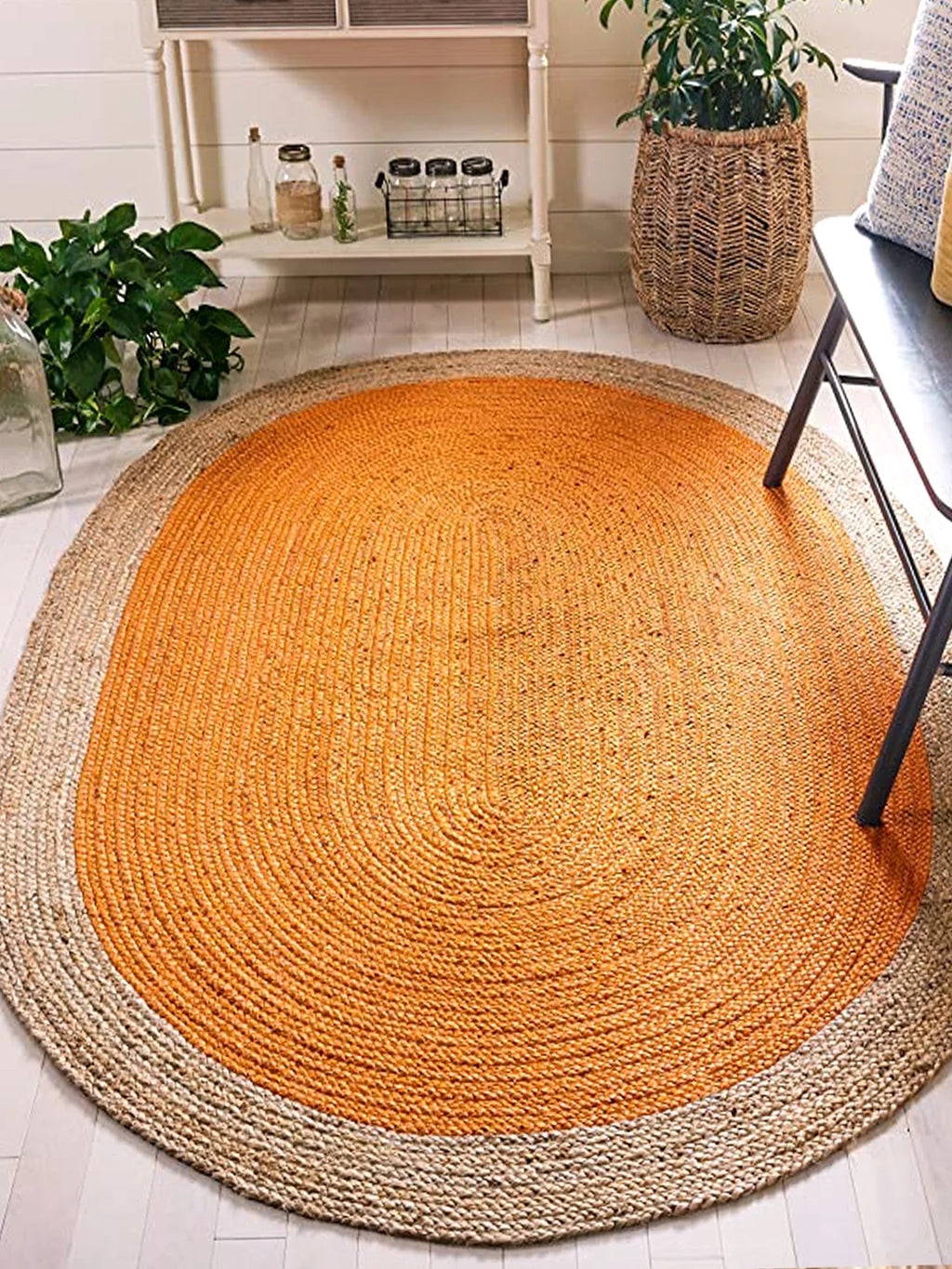 Oval Natural Jute Rug Handwoven Floor Mat Handmade Boho Area Carpet
