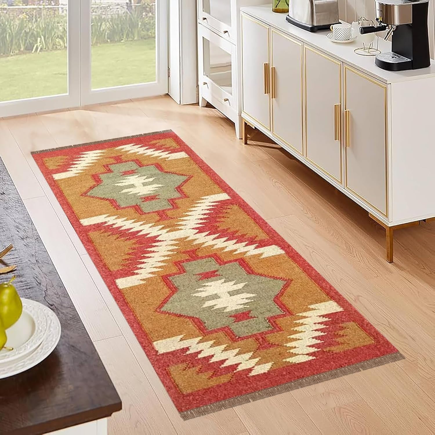Wool Jute Rug Kilim Traditional Rustic Look Dhurrie Living Room Bedroom Carpet (KLM-11)