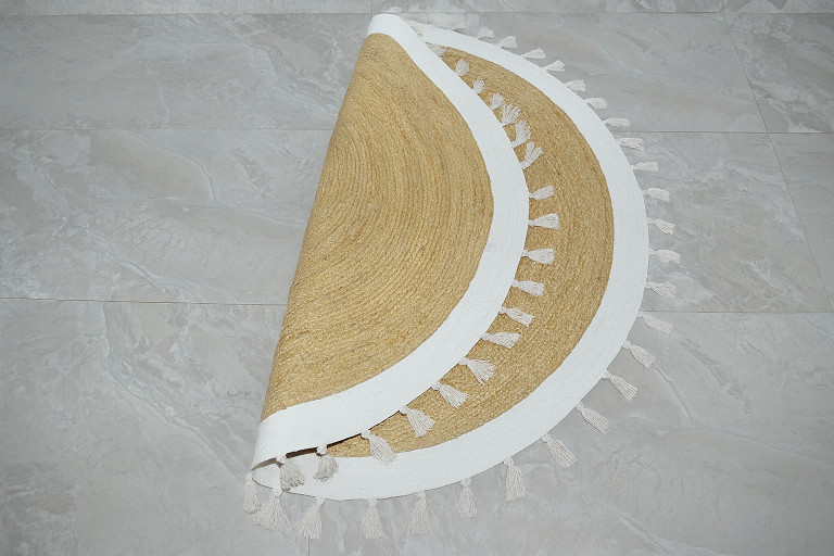 Ripaz Vogue - Tapis rond en jute tressé à la main aspect rustique beige avec bordure jaune 