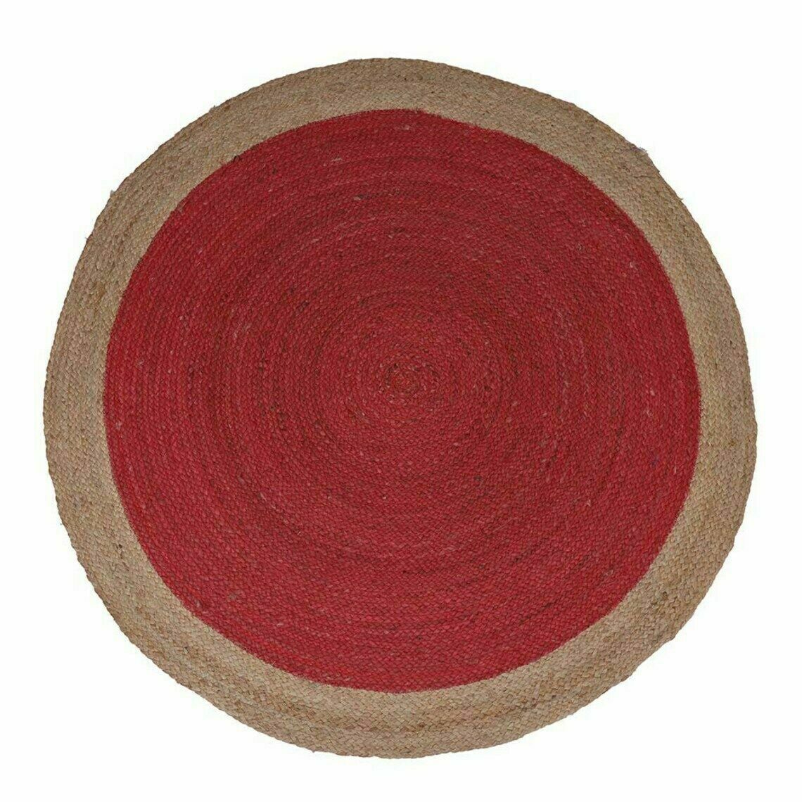 Ripaz Vogue - Tapis rond en jute tressé à la main, aspect rustique, rouge avec bordure beige 
