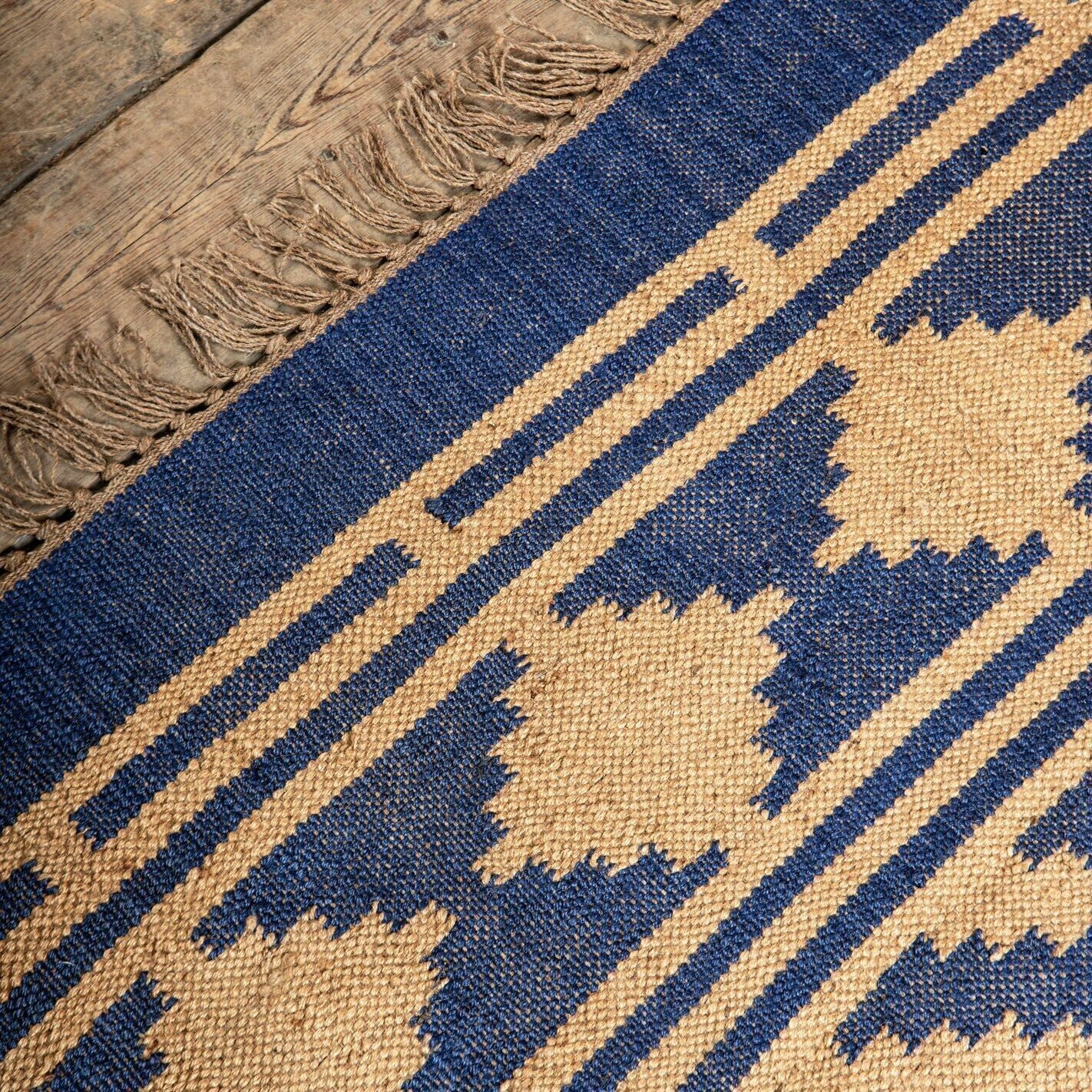 Ripaz Vogue Jute-Teppich, rechteckig, handgeflochten, modernes Design, für Wohnzimmer, Blau und Beige 