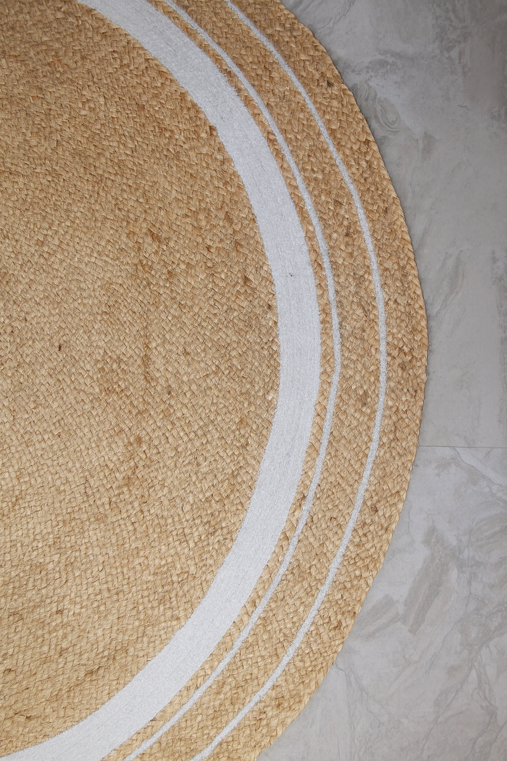 Ripaz Vogue - Tapis rond en jute tressé à la main - Paillasson de ferme en jute beige avec bordure en ligne blanche 