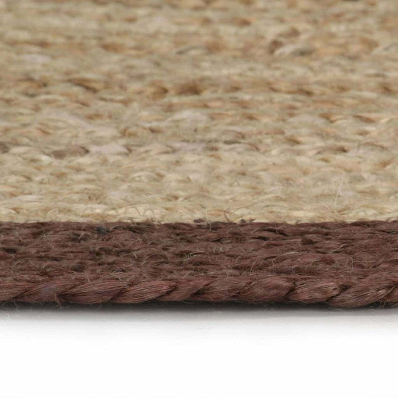Ripaz Vogue - Tapis rond en jute tressé à la main aspect rustique beige avec bordure marron 