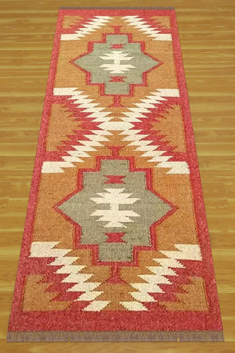 Wool Jute Rug Kilim Traditional Rustic Look Dhurrie Living Room Bedroom Carpet (KLM-11)