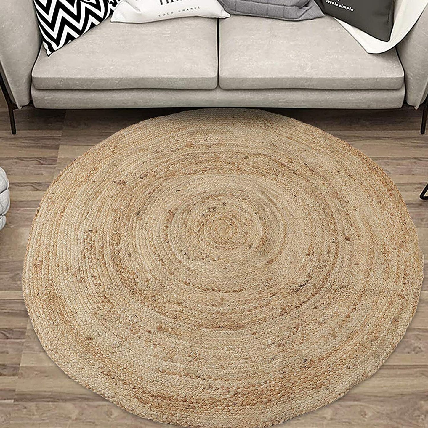 Round Natural Jute Rug – Handcrafted Boho Living Room Area Rug